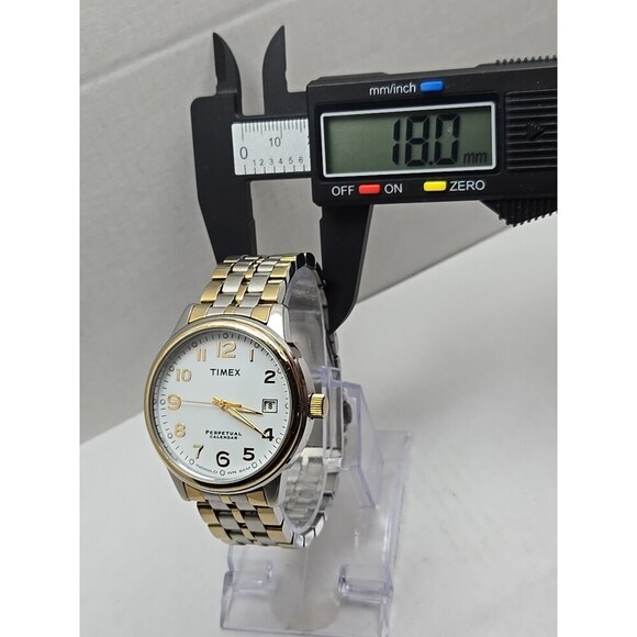Mens Timex Perpetual Calendar Indiglo Two Tone Dress Quartz Date 50M New Battery - Picture 6 of 12